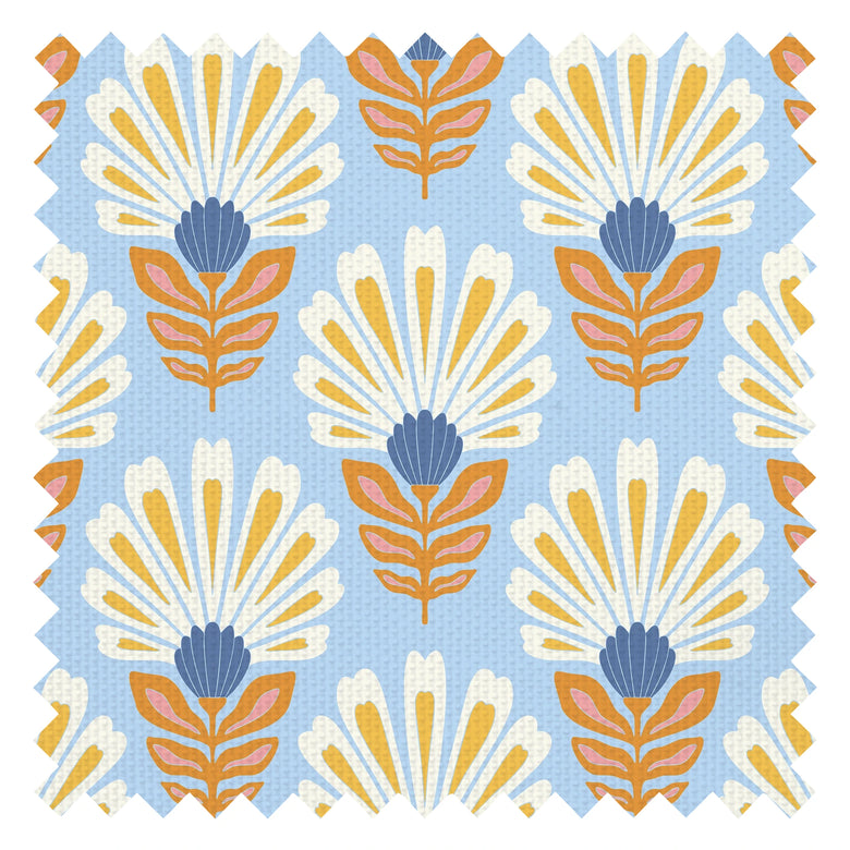 Cut from the same Wood Fabric in White and Yellow on Sky Blue