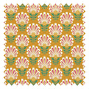 Woodcut Boho Fabric in White and Red on Mustard