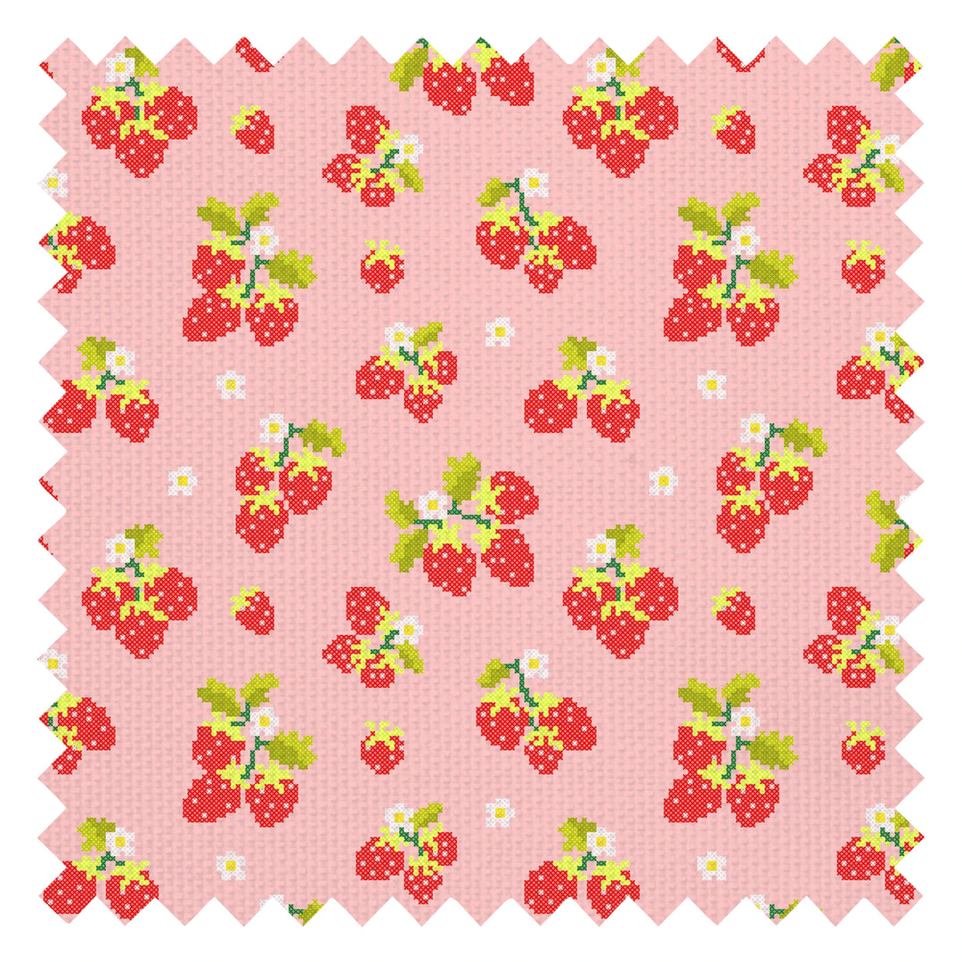 Strawberry Delight Fabric in Berry Red on Candy Pink