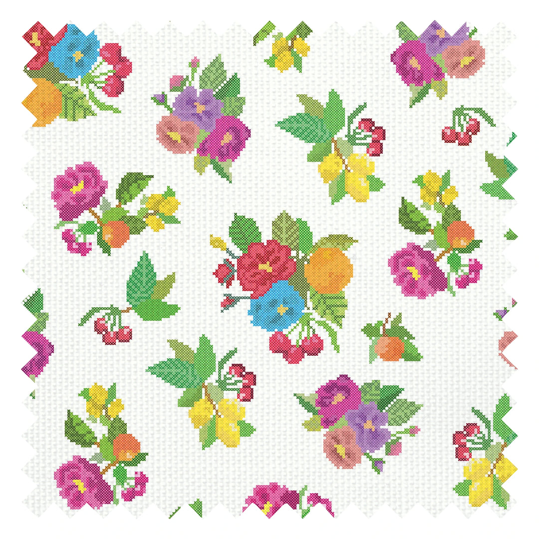 A Stitch in Time Fabric in Multicoloured on Double Cream