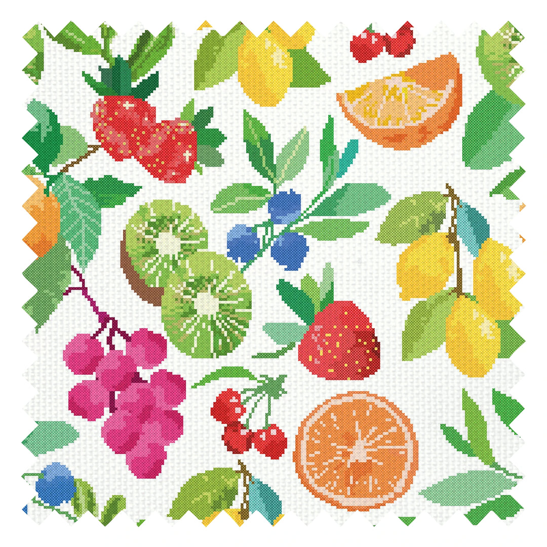 Fruit Medley Fabric in Multicoloured on Double Cream