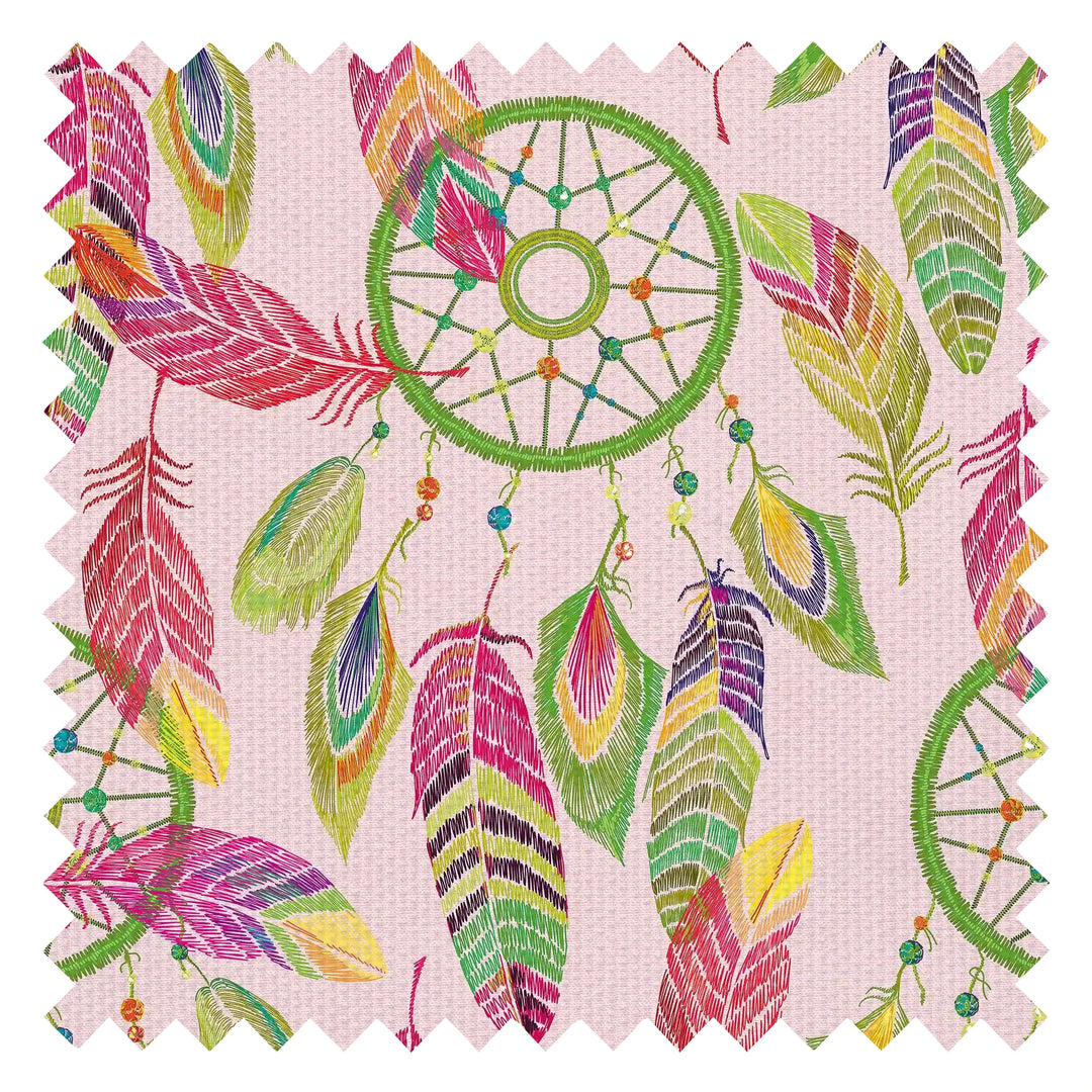 Dreamcatcher Fabric in Multicoloured on Sweet Pink