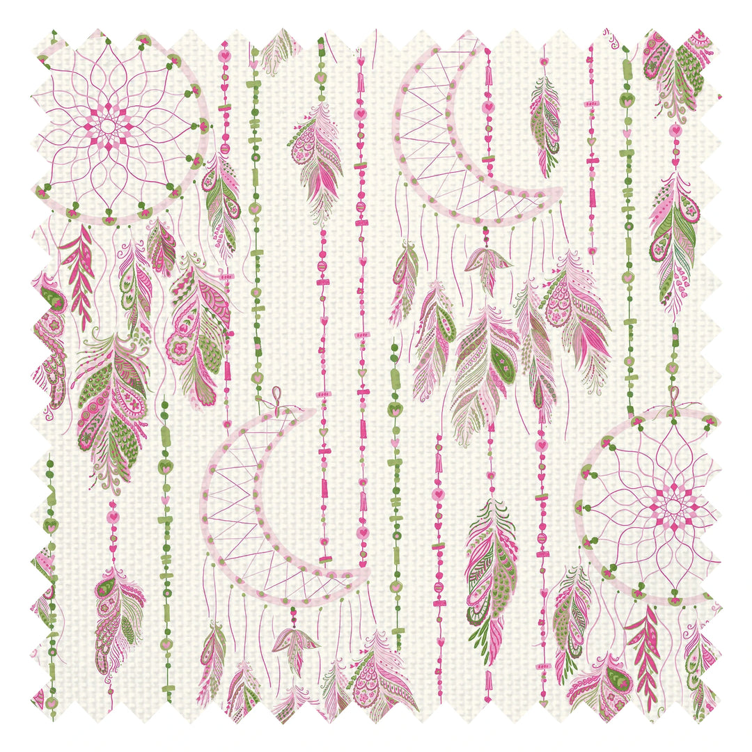 Spirit Halo Fabric in Greens and Raspberry on Cream