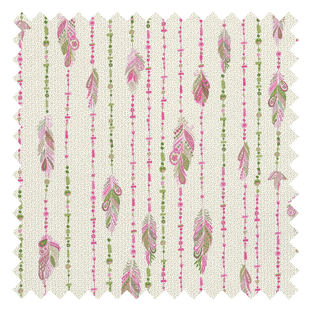 Spirit Streamer Fabric in Greens and Raspberry on Cream