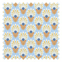 Woodcut Boho Fabric in White and Yellow on Sky Blue