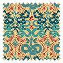 Slithering Snake Fabric in Greens and Russet Red on Light Tumeric