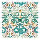 Slithering Snake Fabric in Greens and Orange on Vintage Cream