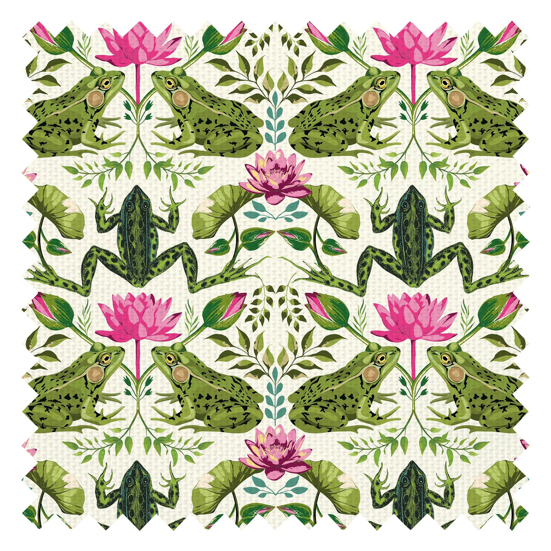 Toadally Beautiful Fabric in Mottled Green and Pink on Cream