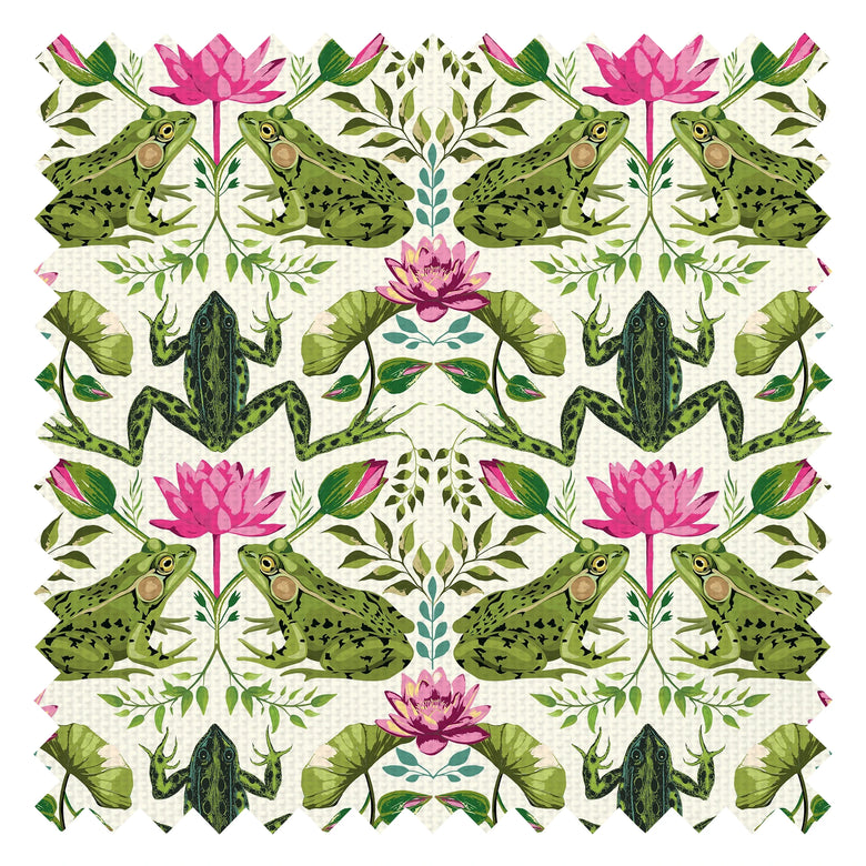 Toadally Beautiful Fabric in Mottled Green and Pink on Cream