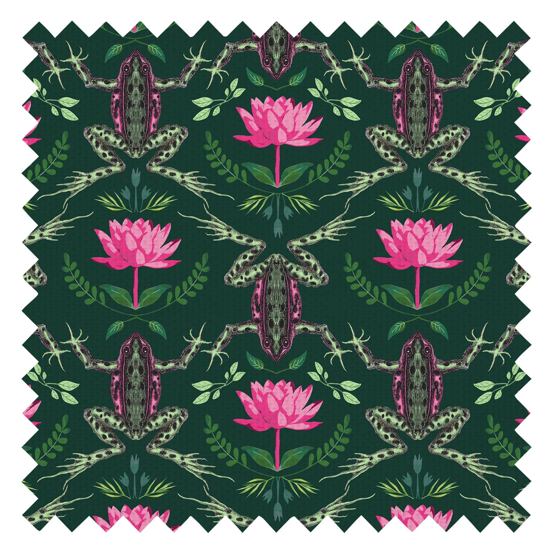 A Prince amongst the Flora Fabric in Mottled Green and Hot Pink on Deep Green