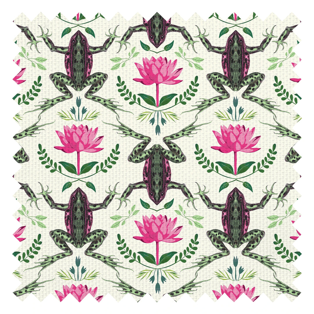 A Prince amongst the Flora Fabric in Mottled Green and Hot Pink on Cream