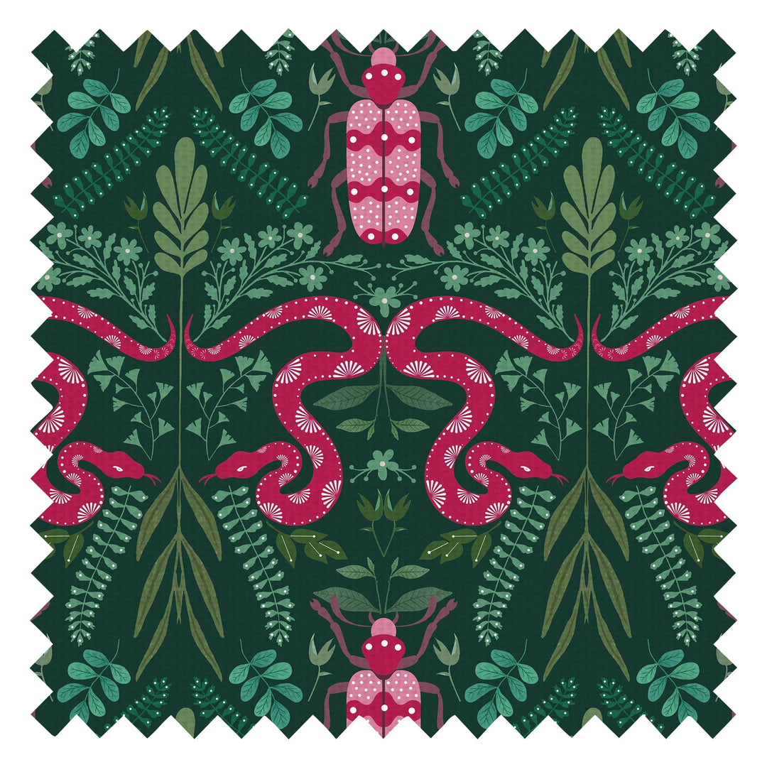 Forest Floor Fabric in Hot Pink on Deep Green