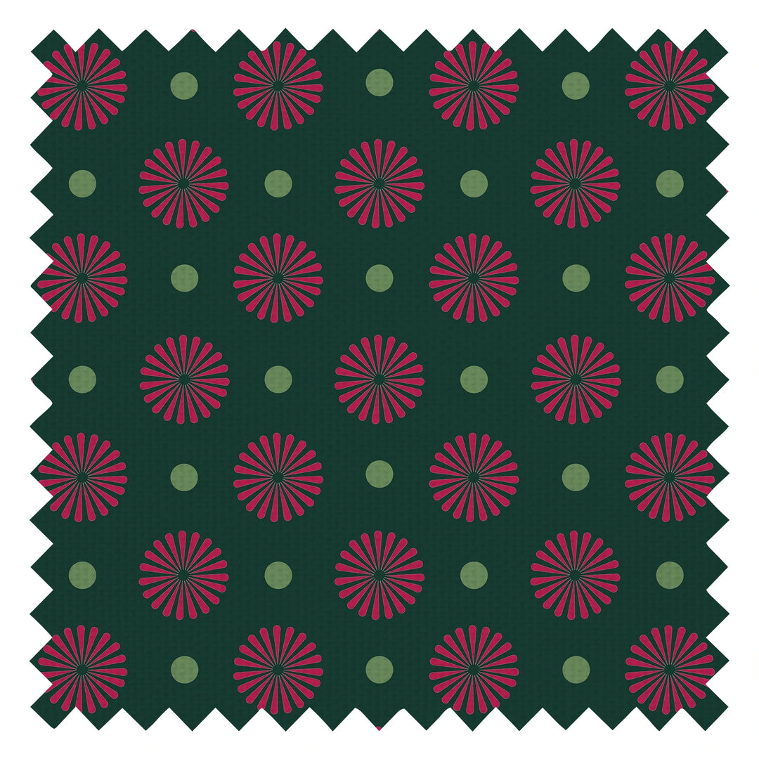 Forest Flora Fabric in Hot Pink on Deep Green