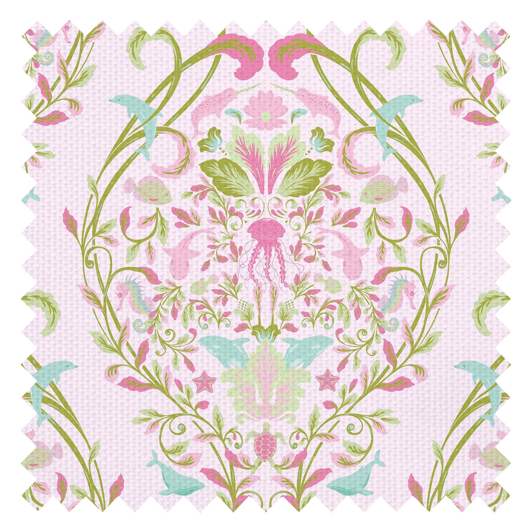 Fantastical Ocean Fabric in Pink and Green on Sweet Pink