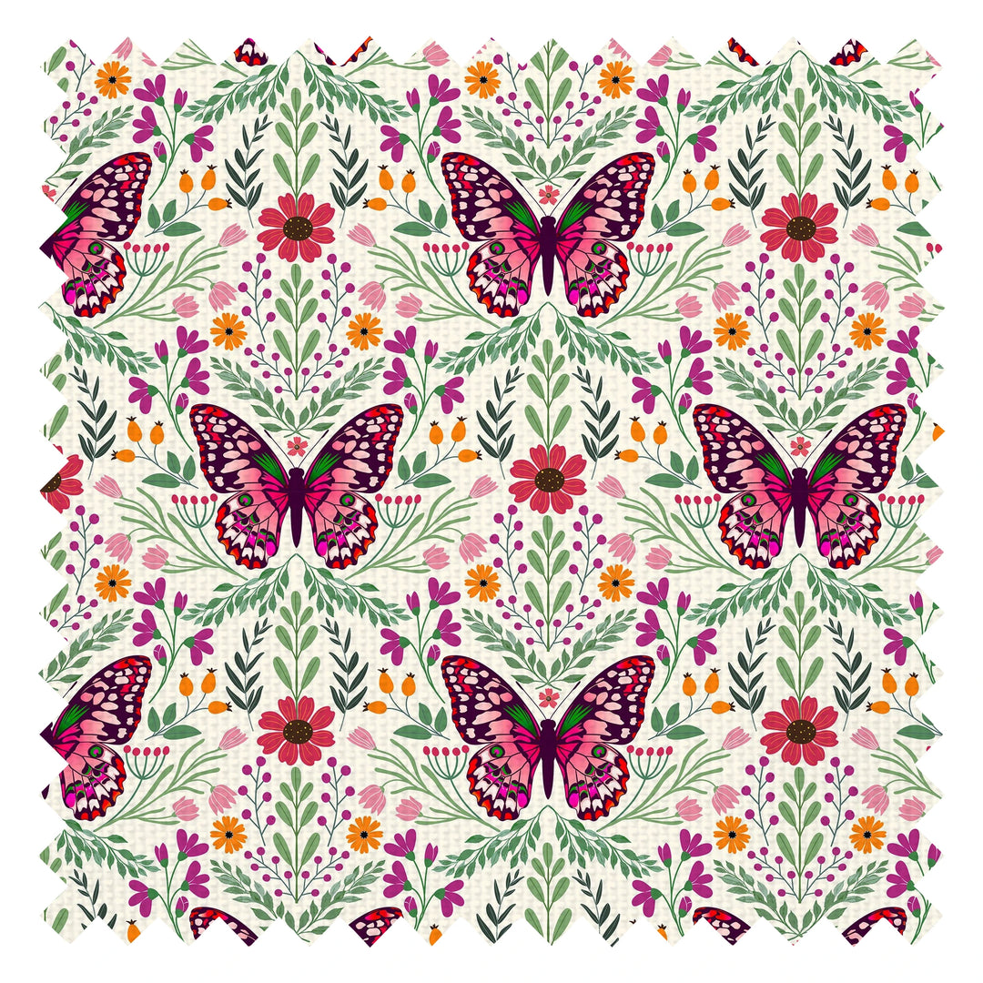 Flutter and Fleur Fabric in Pink and Greens on Vintage Cream