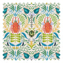 Sacred Scarabs Fabric in Orange and Turquoise on Vintage Cream