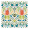 Sacred Scarabs Fabric in Orange and Turquoise on Vintage Cream