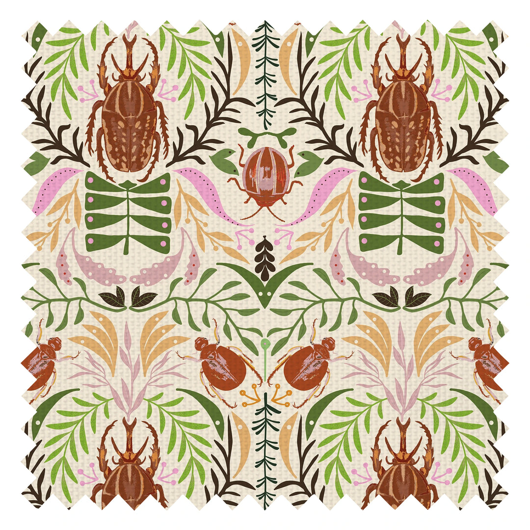 Sacred Scarabs Fabric in Blush on The Cat that Licked the Cream