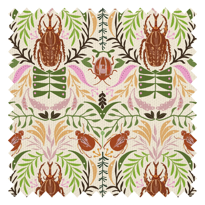 Sacred Scarabs Fabric in Blush on The Cat that Licked the Cream