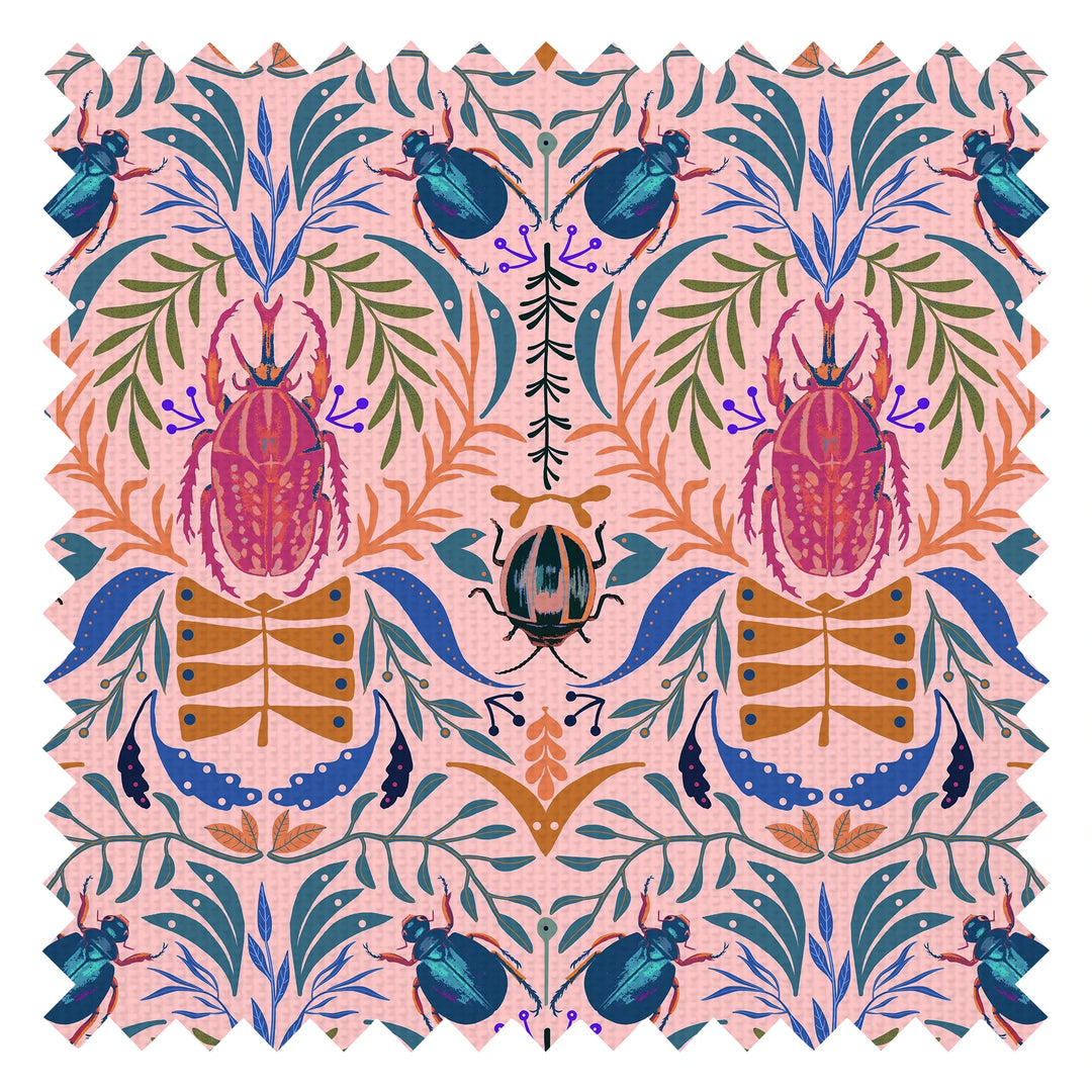Sacred Scarabs Fabric in Hot Pink on Sweet Pink