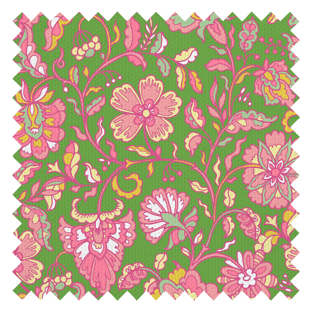 Botanical Boho Fabric in Pink on Green