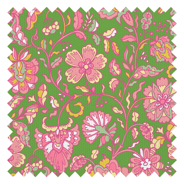 Botanical Boho Fabric in Pink on Green
