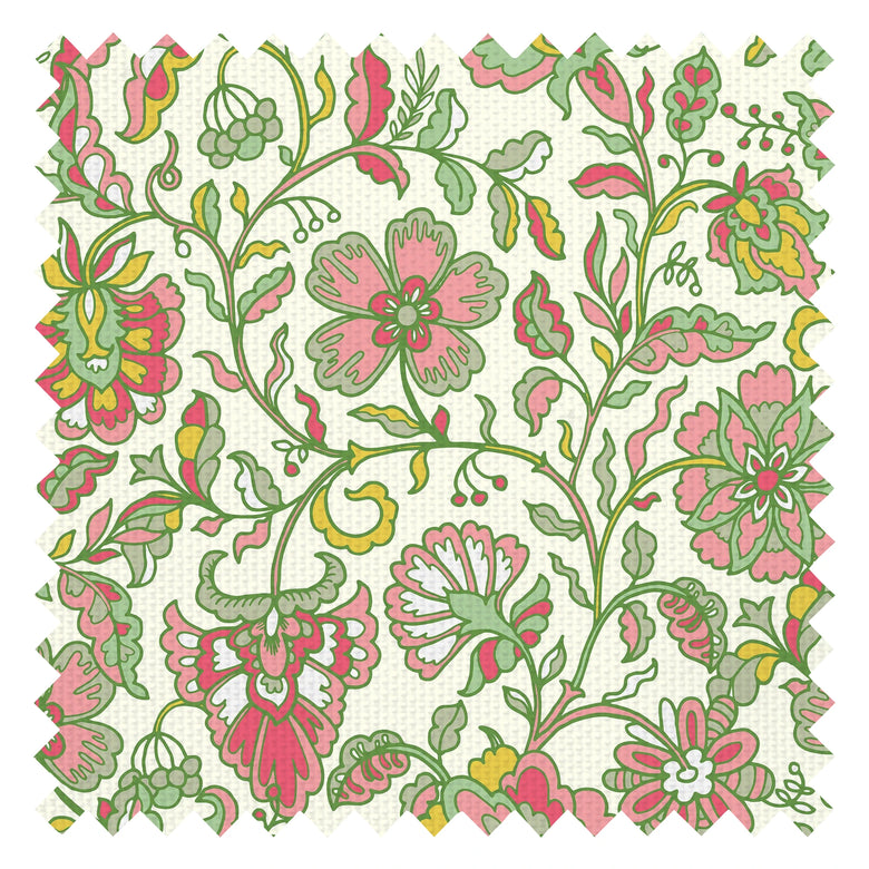 Botanical Boho Fabric in Pink and Green on Cream