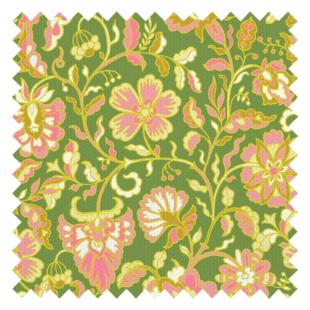 Botanical Boho Fabric in Yellow and Pink on Green