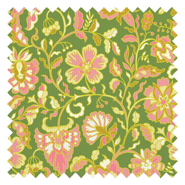Botanical Boho Fabric in Yellow and Pink on Green