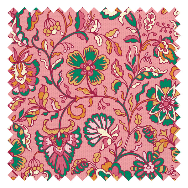 Botanical Boho Fabric in Green and Yellow on Pink