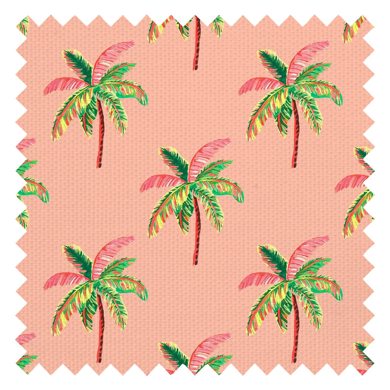 Caribbean Palms Fabric in Sunset Pink