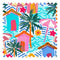 Beach Hut Bonanza Fabric in Pinks and Blues
