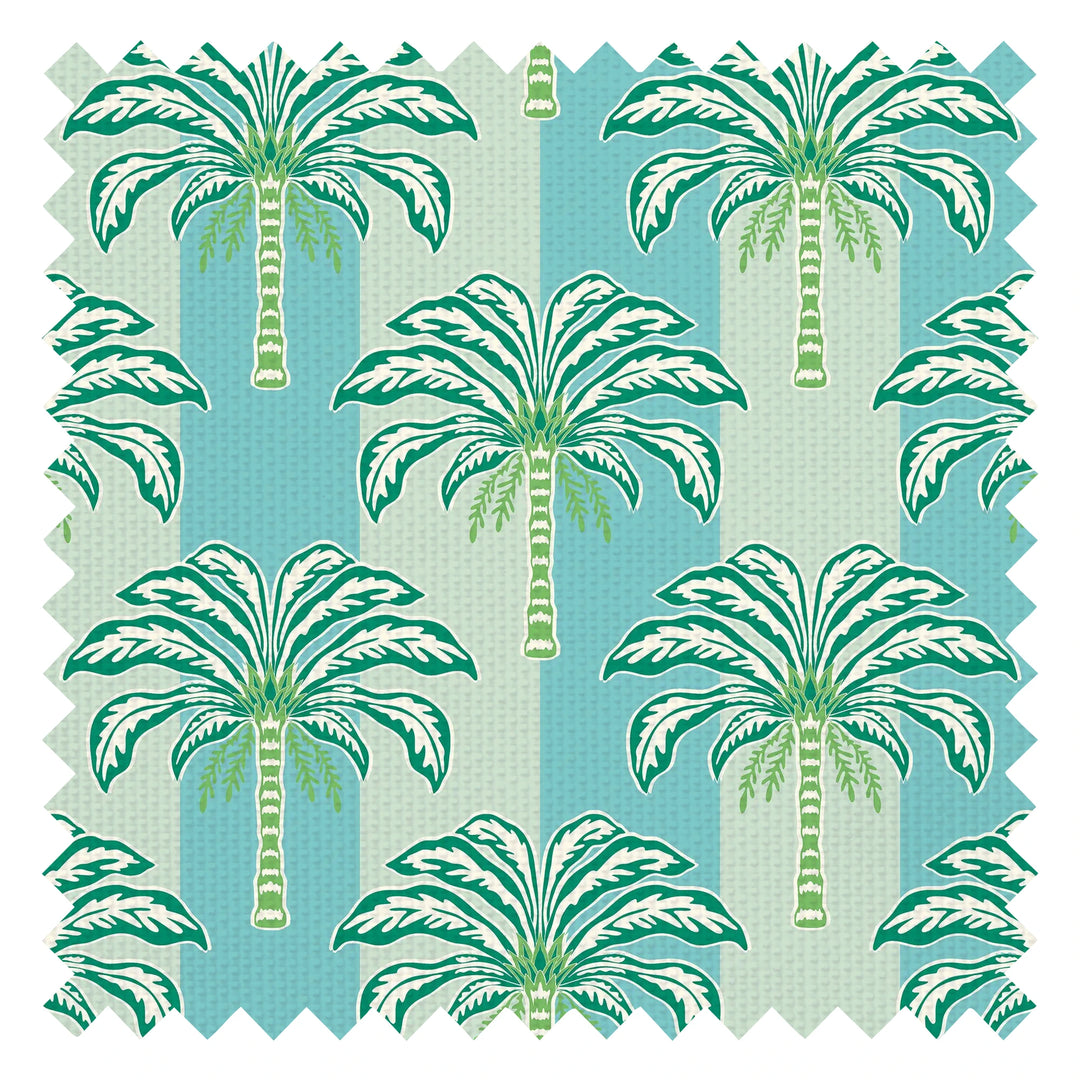 The Palms and Stripes Fabric in Turquoise and Green