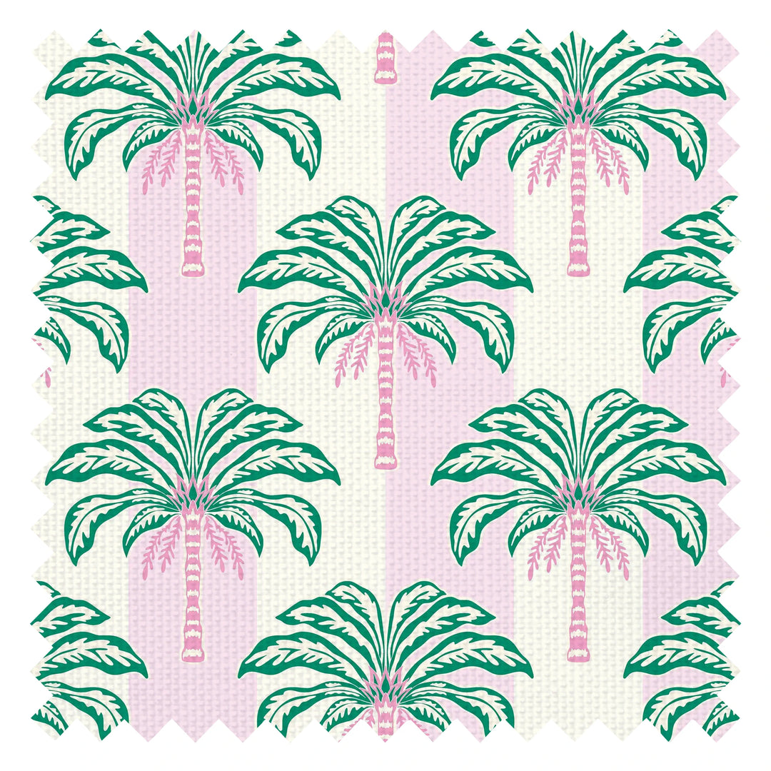 The Palms and Stripes Fabric in Candy Pink and Cream