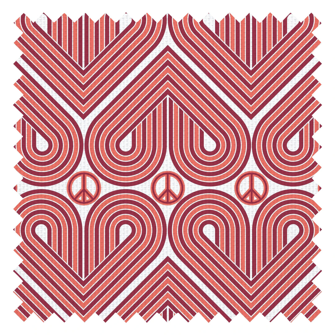 Peace and Love Fabric in Deep Red and Coral Red