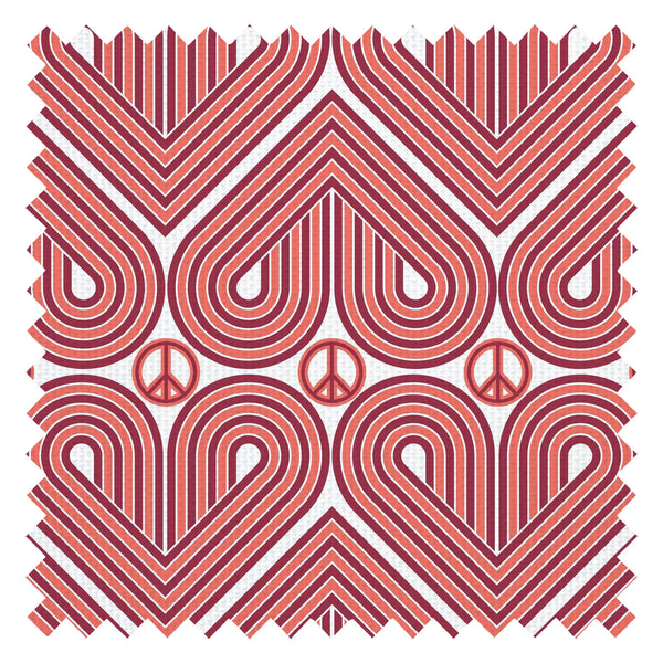 Peace and Love Fabric in Deep Red and Coral Red