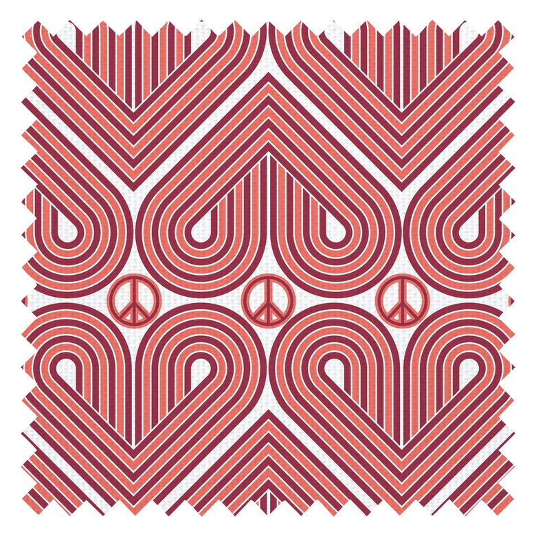 Peace and Love Fabric in Deep Red and Coral Red