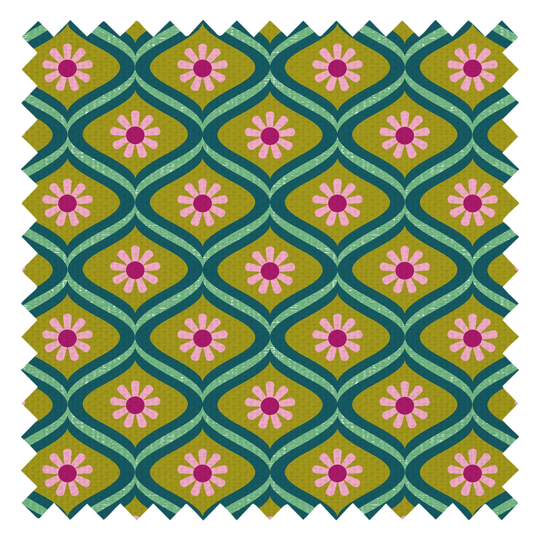 Atomic Teardrop Fabric in Pink and Avocado