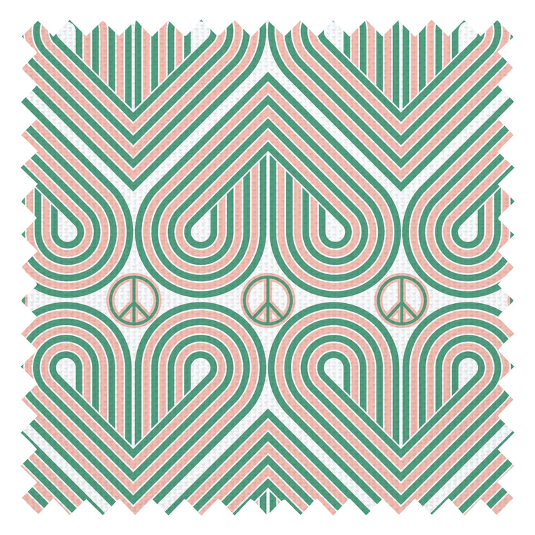 Peace and Love Fabric in Mint Green and Peach