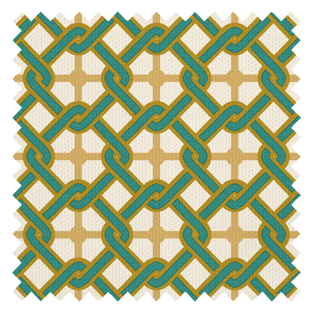 Chain Reaction Fabric in Teal and Gold
