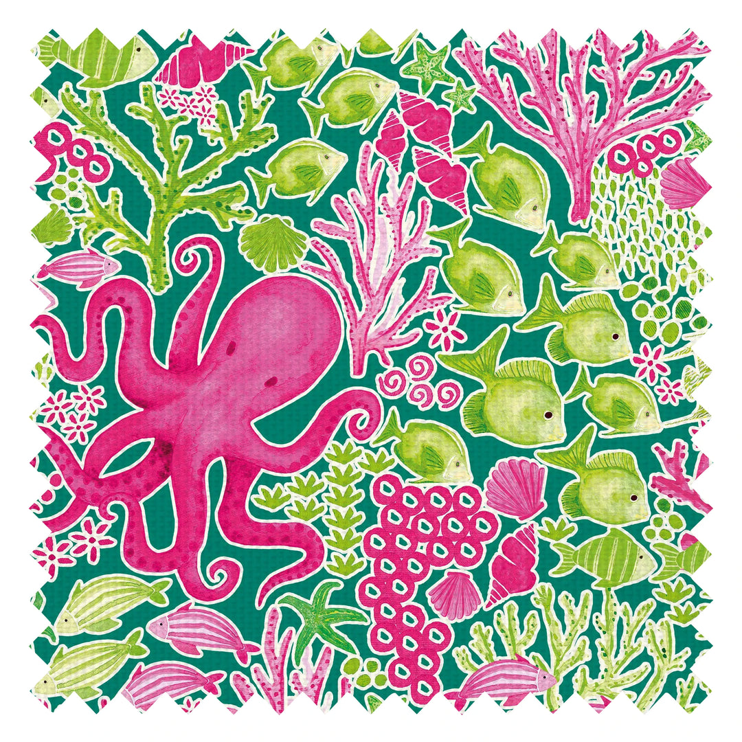 Beneath the Waves Fabric in Hot Pink and Green on Green