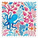 Beneath the Waves Fabric in Blue and Pink on Cream