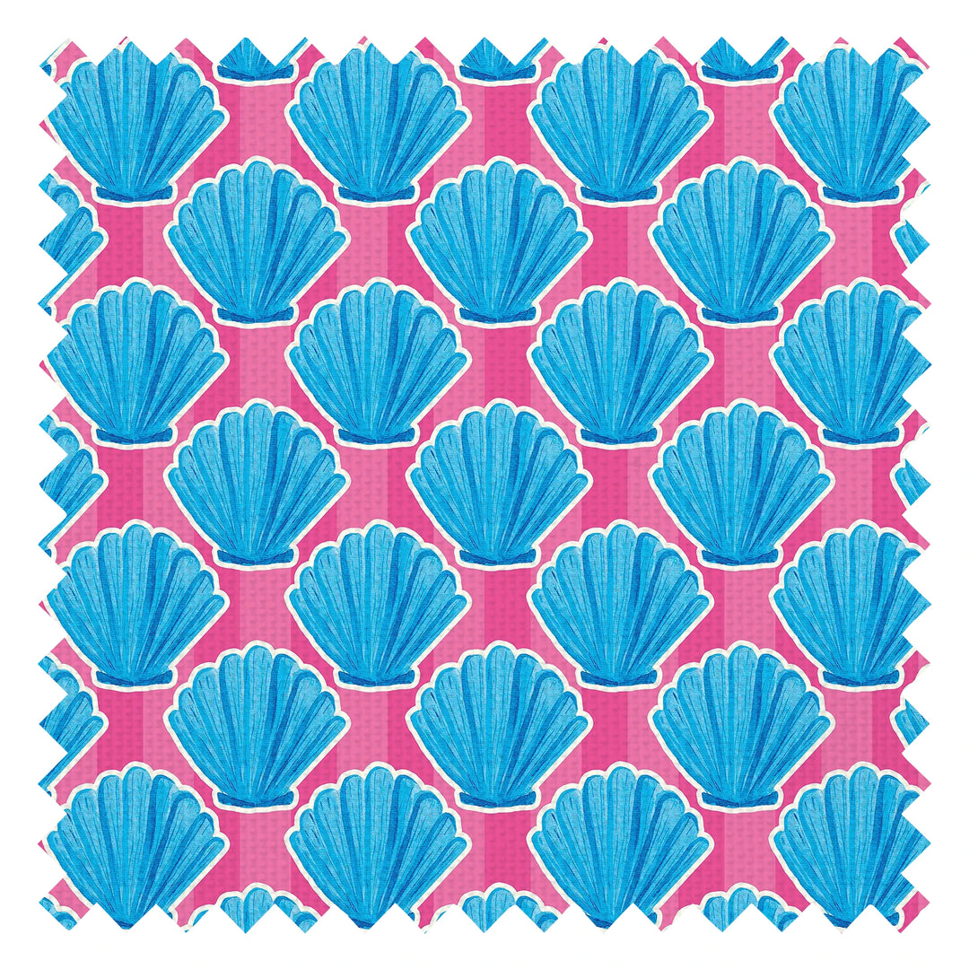Come out of your Shell Fabric in Blue on Hot Pink Stripe