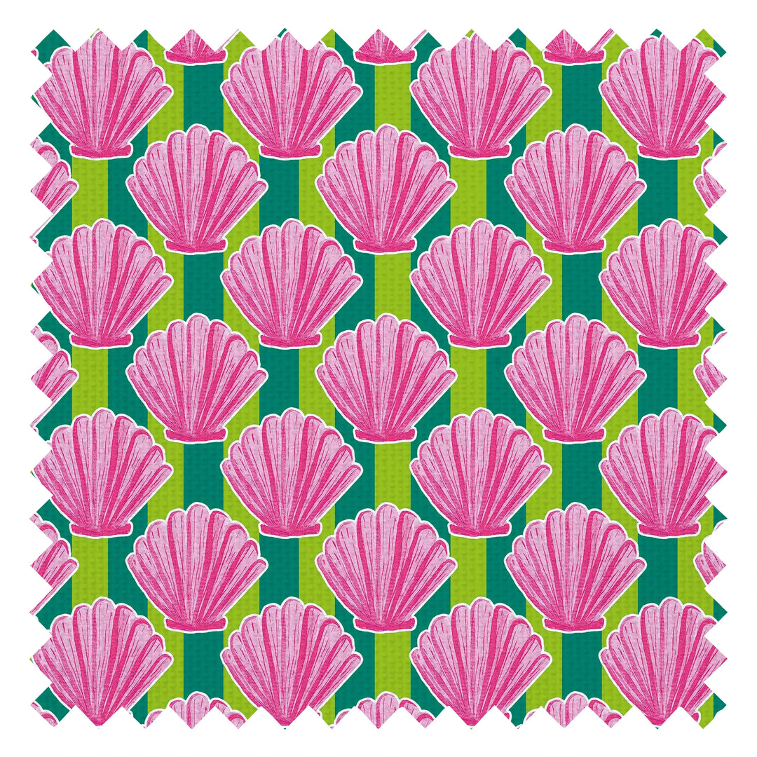 Come out of your Shell Fabric in Hot Pink on Green Stripe