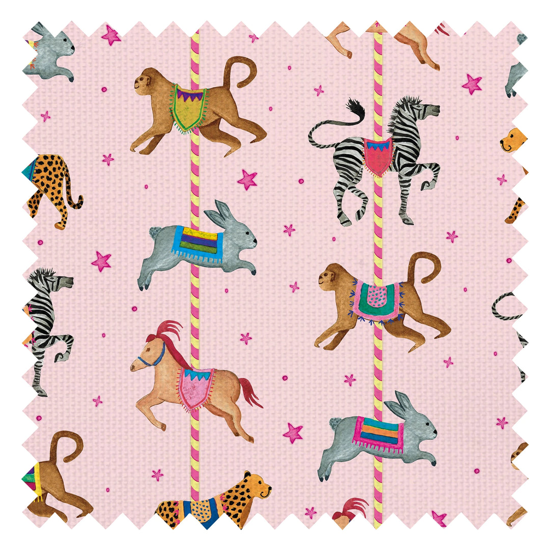 A Carousel of Characters Fabric in Candy Pink