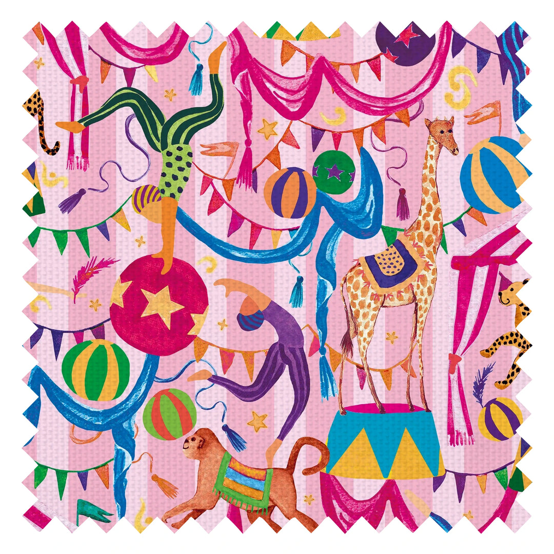 Carnival Capers Stripe Fabric in Candy Pink
