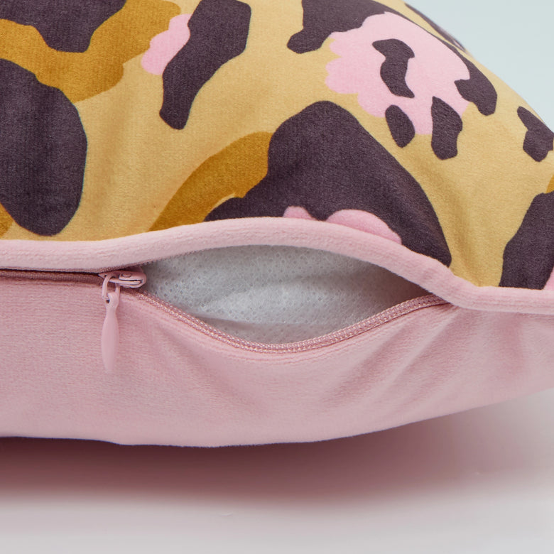 Animal Instinct Bolster Cushion in Ochre and Pink
