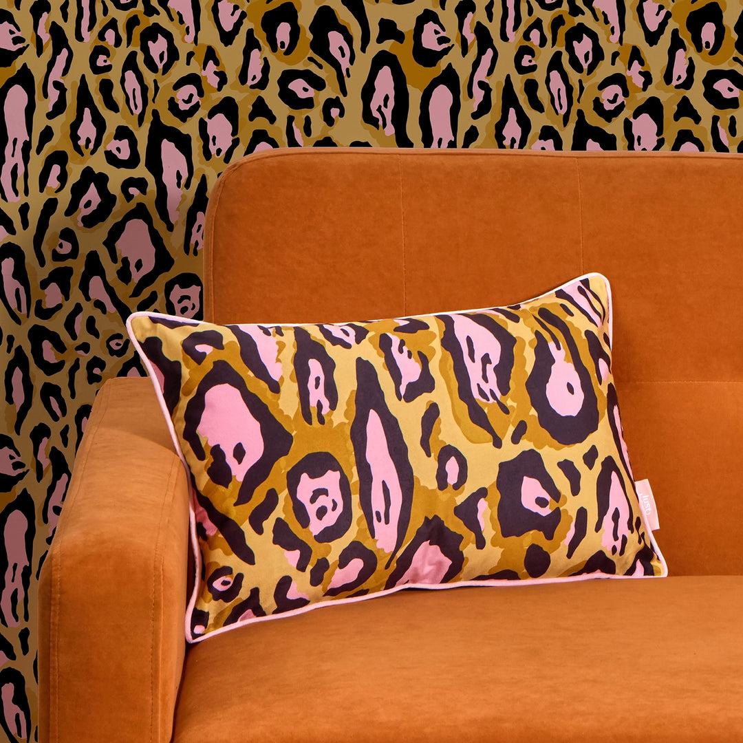 Animal Instinct Bolster Cushion in Ochre and Pink