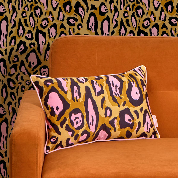Animal Instinct Bolster Cushion in Ochre and Pink