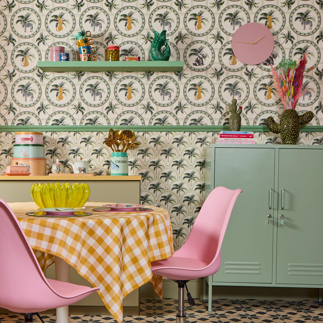 Arch of Palms Wallpaper in Greens on Cream